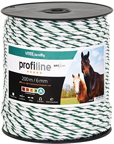 VOSS.farming Elektrozaunseil 6mm Weidezaunseil 1400m 6X 0,25 HPC-Leiter - mit Zubehör - weiß-grünes Elektroseil Weidezaun Elektrozaun Ponyzaun Pferdezaun