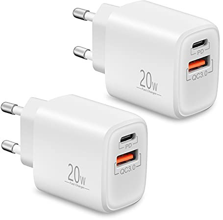 2-Port USB C Ladegerät Adapter für Apples iPhone 17 Pro Max 17 Air 16 16e 15 14 13 12 Plus SE XS, iPad Pro Air, 20W USBC Netzteil Stecker PD/QC Schnellladegerät Ladestecker Charger 2Pack