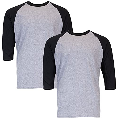 GILDAN Men's Heavy Cotton 3/4 Raglan T-shirt, Style G5700, 2-pack T Shirt, Sport Grey/Black, L UK
