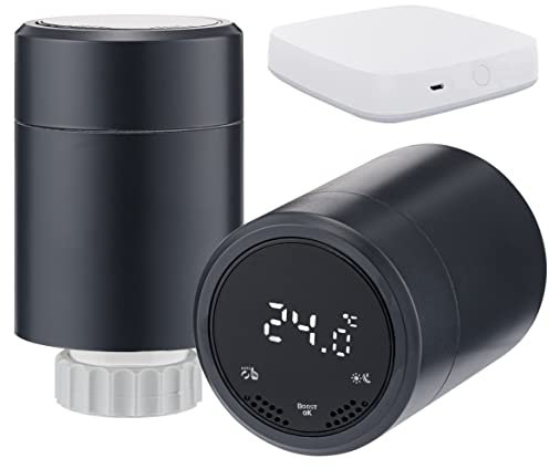 Sandy Beach Amazon Smart Thermostat, Smart TRV, Zigbee TRV, Smart Heizkörperventil mit Zigbee Heizkörperventil Gateway Verbindung zu Amazon Alexa Google Home (Gateway + Thermostat)