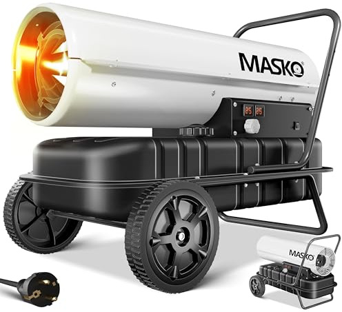 Masko® Canon de Chauffage 30 KW Diesel Sécheur de Chantier Chauffage de Chantier Générateur d'air Chaud radiateur soufflant 34 L Réservoir avec Thermostat Chauffage au fioul Débit d'air, Blanc/Noir