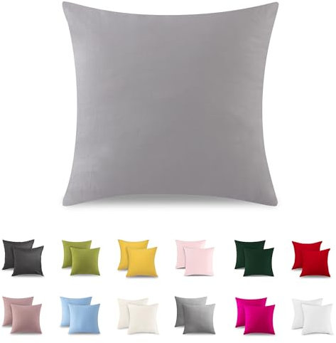ATsense 2er Set Kissenbezug 80x80 cm - 100% Baumwolle, Hellgrau Kopfkissenbezug Weich und Hypoallergen, ÖkoTex Zertifiziert, Kissenhülle mit Reißverschluss für Allergiker Geeignet
