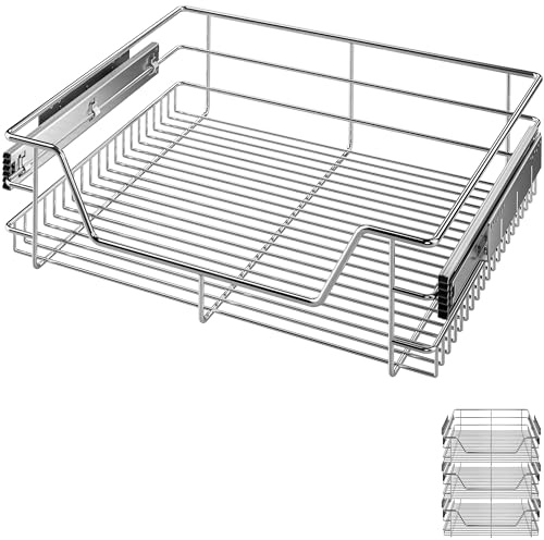 CASARIA® 3x Bandejas de Metal Telescópicas 60cm Cestas de Almacenamiento Extraíbles Carga 20Kg Cocina Cromada