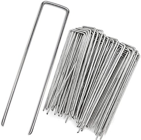 U&MEI Landscape Staples, 6 Heavy-Duty Garden Stakes Ground Landscape Pins,U-Shaped Galvanized Securing Weed Fabric Landscape Fabric Netting Ground Sheets and Camping Tent 50 Packs (6.0inch)
