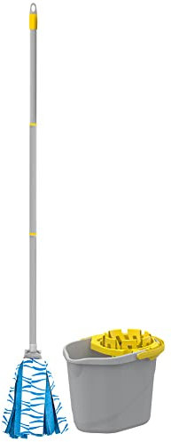 Apex Juego de fregona Completa con Cubo y escurridor de Doble acción – Mopa de Microfibra con Mango de 120 cm, Capacidad del Cubo de 12 litros