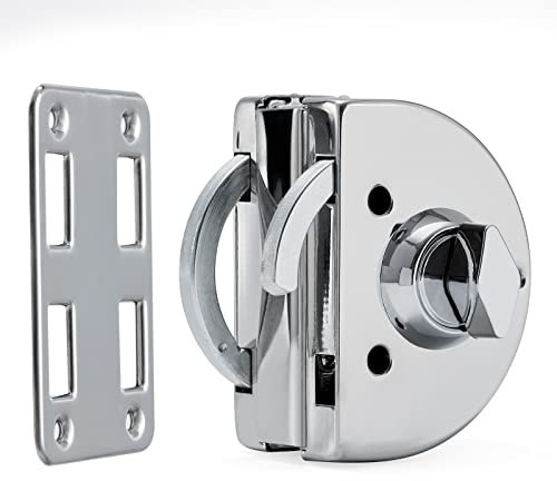 Cerradura de vidrio de doble cara en acero inoxidable 304, sin perforación, para puerta corredera o deslizante de un solo lado, en plateado, adecuada para vidrio de 10-12 mm, incluye 3 llaves