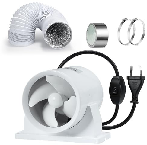 Ventilador de tubo de 100 mm con canal de alta y baja velocidad regulable + manguera de canal + kit de cinta adhesiva para baño, inodoro, cocina, invernadero, tienda de campaña, garaje