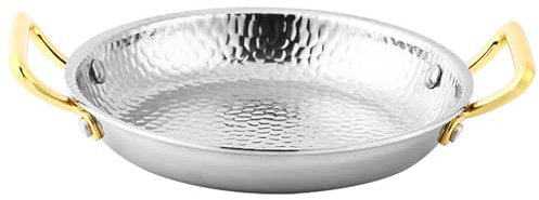 Acciaio Inox 304 Padella Per Paella, 10 Misure Padella Per Paella Spagnola Martellato A Mano Antiaderente Piatto Per Paella, Padella Con Doppi Manici Per Case O Ristoranti, 36cm, Silver
