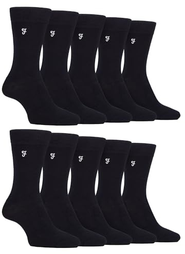 Farah 10 Pairs Multipack Mens Bamboo Dress Socks Bright Cotton Socks with Gentle Grip Top (6-11, Black)