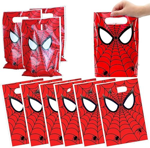 Spider Party Geschenktaschen 30 Stück 25 x 16 cm Tüten Mitgebsel Kindergeburtstag, Heroes Plastik Klein Geschenk Candybar Tüten zum Verpacken von Geschenken ​Geburtstag Party Dekoration