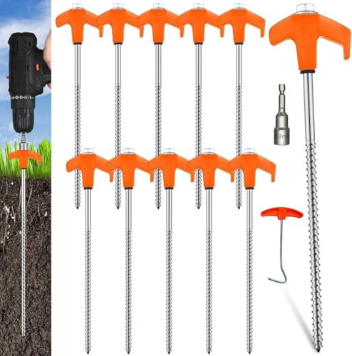 10 Stück Schraubheringe Drehbare Zeltheringe mit Gewinde， Zeltheringe，Erdnägel Stabil für Camping und Outdoor, Heringe Camping Schrauben Hering Zelt für Harten Boden, Wald, Wiesen, Gras