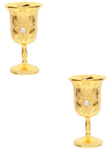 QWFVHJ Cáliz de comunión, cáliz vintage, 2 piezas de cáliz antiguo, copa de ofrenda de oro, cáliz de oro vintage, copa de agua de adoración, cáliz de comunión retro