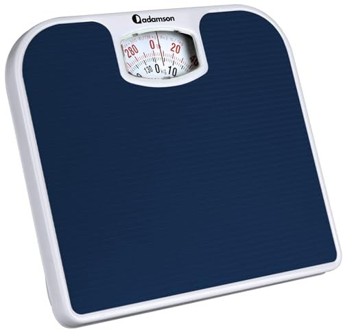 Adamson A21 Personenwaage Analog – bis zu 136 kg – Neu – Rutschfeste Gummioberfläche - Große Zahlen – Körperwaage Analog – Erschwinglich – Langlebig mit 20 Jahren Garantie - Hellblau
