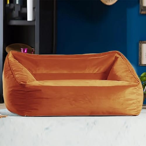 SXBCyan Sitzsack-Sofabezug (ohne Füllung), 2-Sitzer, Chenille-Samt, Sitzsackbezug, Sitzsackcouch, Kinder-/Erwachsenensessel, Couch, Bodensitzgelegenheit, Wohnzimmermöbel(2-seat-orange)