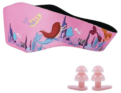 Diadema de Natación Ajustable para Niños con Protección Auditiva, Banda de Neopreno Elástica para Piscina y Deportes Acuáticos, Incluye Tapones para los Oídos, Diseño Atractivo con Patrón Animal