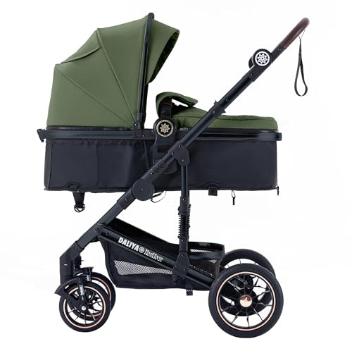 Daliya® NEOMOVE 2in1 Kombi-Kinderwagen | Buggy | klappbare Babywanne und Sportsitz | Große Räder | Rückenlehne stufenlos | Leichter Alu-Rahmen | Großer Einkaufskorb (Schwarz-Olivgrün)