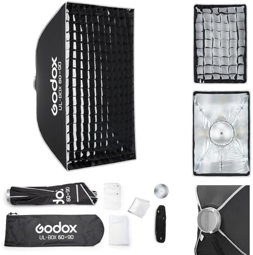 Godox Softbox Godox - Ombrello Softbox a sgancio rapido, 60 x 90 cm, supporto Bowens con diffusore anteriore e interno rimovibile, impugnatura/piastra diffusore per fotografia, live streaming