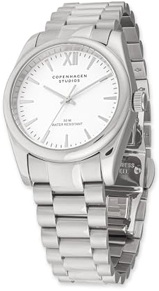 Copenhagen Studios Round Watch - Silber, 36 mm - Elegante Damenuhr aus poliertem Edelstahl - Quarzwerk - analoge Armbanduhr - 5 ATM wasserdicht - Kratzfest