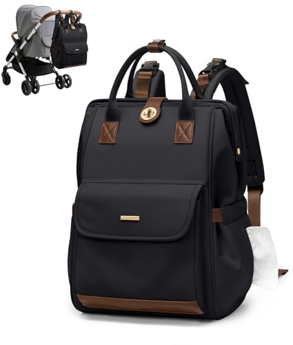 GOLF QUALITY Diaper Bag Backpack,Multi Function Water Resistant Diaper Bag With Hook,Casual Hanging diaper bag for mom, A-black, 16 Inch