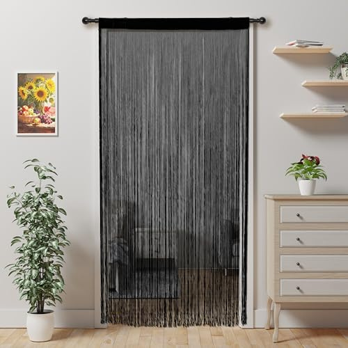 Alwighlit String Curtains for Doors 100x200cm, Beaded Door Curtain Fly Screen, Tassel Door Curtains to Stop Flies, Room Divider Curtain for Doorways Patio Kitchen Window Outdoor