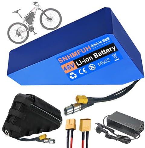 SNHMFUH 36V 48V 52V Eléctrica Bicicleta Batería 20Ah 25Ah 30Ah Batería De Litio Triangular para E-Bike con 5A Cargador BMS, para DIY Bicicletas Plegables Motor