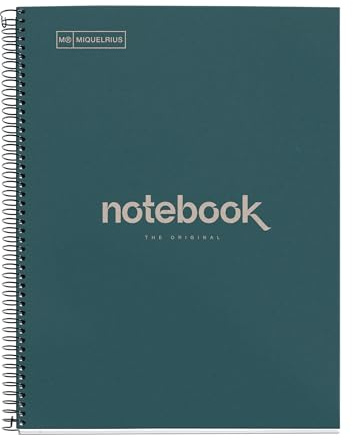 Miquelrius - A4 Recycling-Notizbuch, 80 Blatt 80 g/m², 7 mm liniert, Notizbuch aus Recyclingpapier (Post-Consumer-Recycling), 1 Farbstreifen, 4-fach gelocht, Recycling-Umschlag, ECO Marineblau