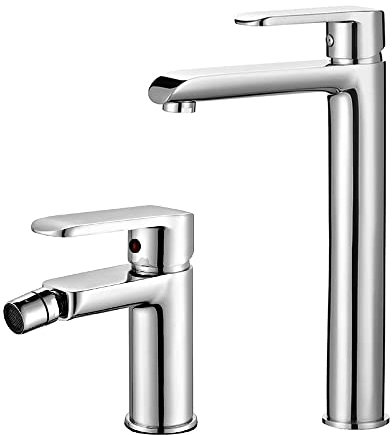 Inbagno Set 2 rubinetti miscelatori lavabo Alto e Bidet Completo di piletta, in Ottone Cromato, Serie Dalila (Set lavabo Alto e Bidet)