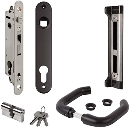 Locinox Einsteckschloss-Set Fortyset 40I-BA Avec Butées D'Arrêt, Plaque Longue, Garniture à Béquilles Et Cylindre Profil