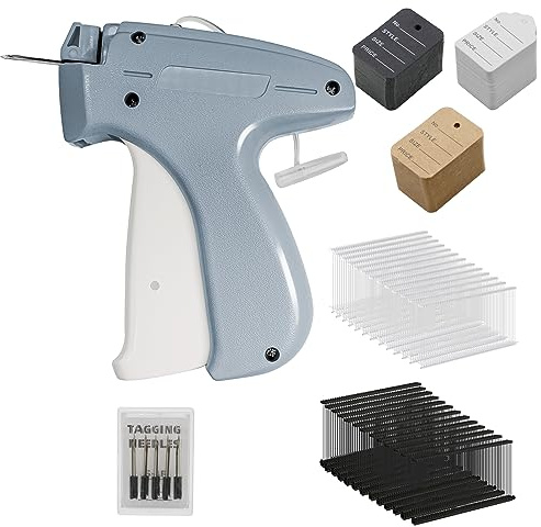 Taggpistol för kläder, prislapp fästpistol med 5 stålnålar och 2 000 st 5 cm svarta och vita hullingar fästen och 300 klädesetiketter, familjegårdsförsäljning detaljhandelsmärkningspistolset