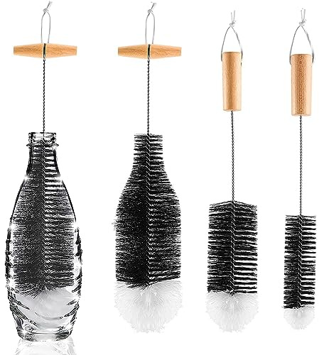3 stycken flaskborstar med handtag, flaskborste rengöringsborste, flaskborste för glasflaskor, med mjuka fluffiga tofsar, för glaskaraff sodaflaskor, babyflaskor, dricksflaskor