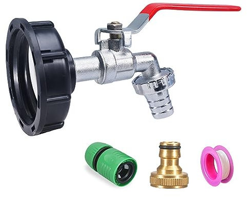 Adaptateur réservoir Connecteur IBC Tank Tap Adaptateur Robinet de vidange à Bille, 1/2 Laiton IBC Tank Accessoires S60X6 Filetage Grossier Adaptateur IBC avec raccord de Tuyau et Bande