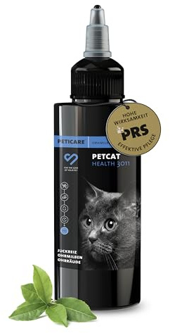 Peticare Gato Aceite de Cuidado Limpiador para Acaros del Oido y Anti-Parasitos - Gotas de Tratamiento, Limpia Eficazmente Orejas, Detiene Otitis Parasitaria - petCat Health 3011