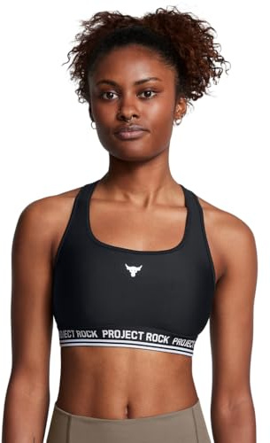 Under Armour Womens Project Rock Crossback Mid Impact Sports Bra, (001) Black / / White, Small