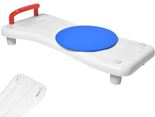 XMTECH Badewannensitz Senioren Badewannenbrett zum Sitzen mit Ergonomisch Geformte Griff, rutschfest Kunststoff Badewanne Brett Duschbrett für Badewanne Badezimmer, mit Rot Griff & Drehscheibe