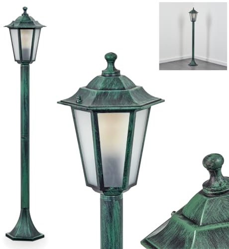 HOFSTEIN Lampada da esterni Loria, lampada da sentiero in metallo/vetro verde nero/bianco lampada da esterno look antico, 99 cm, lampada da giardino IP44, 1 lampadina E27, senza lampadina