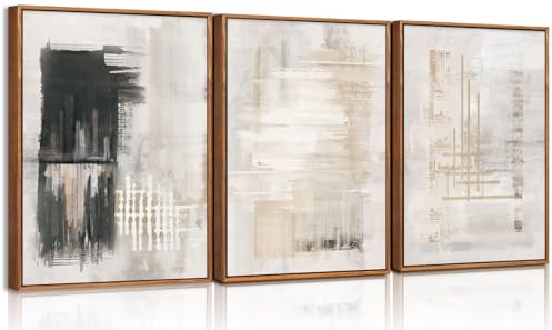 TOARTi Modern Abstract Canvas Wall Art,Black White Framed Art Prints 12x16inx3