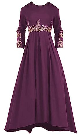 Nidddiv Burka - Gorros para mujer 2023 con bordado musulmán caliente europeo y americano, cintura alta, temperamento elegante nacional, ajuste delgado, vestido de trapeador para piso, Morado (,