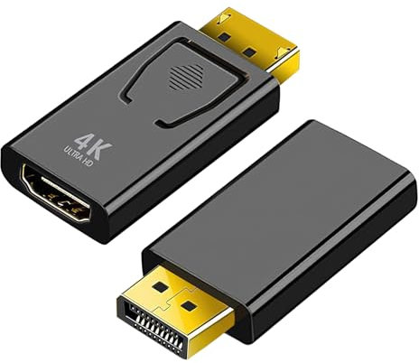 2 Stücke DisplayPort auf HDMI Adapter, 4K DP auf HDMI Konverter, Displayport Adapter, 1080P 3D Unterstützung, Universal Kompatibilität für Lenovo, HP, Dell, AMD, GPU und andere PCs, Schwarz
