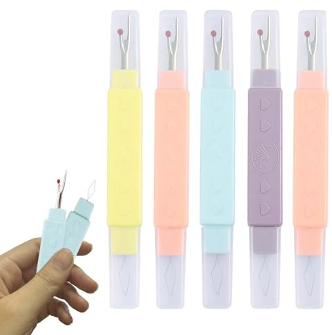 5 Stück 2 in 1 Einfädler Nahtauftrenner Einfädelhilfe für Nähnadeln Nadeleinfädler Nahttrenner mit Schutzkappe Auftrenner für Nähte Nadeleinfädler zum Handnähen Sewing Accessories(Zufällige Farben)