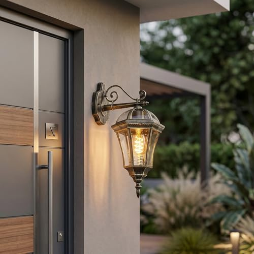 HOFSTEIN utomhusvägglampa Lavajo, utomhusvägglampa av metall/glas i guld/svart/klar, utomhusvägglampa i vintage/antik/landsbygdsdesign för trädgård, utomhusfasad, utomhusområde, innergård, E27, IP44