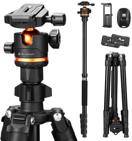 Kamerastativ, K&F CONCEPT Handy-Stativ,192cm Stativ mit Handyhalterung, Tripod für unterwegs, Stativkamera für Smartphone, Aluminium Reisestativ O275A5+BH-36