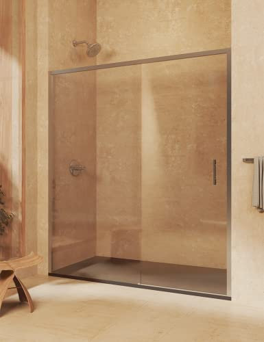 SOULBATH Mampara de Ducha Frontal corredera + Fijo, sin Perfil Inferior, Fácil instalación Vidrio de Seguridad 6mm antical, 95 a 100cm Ancho Adaptable x 195cm Alto, Puerta A Derecha, Plata Brillo