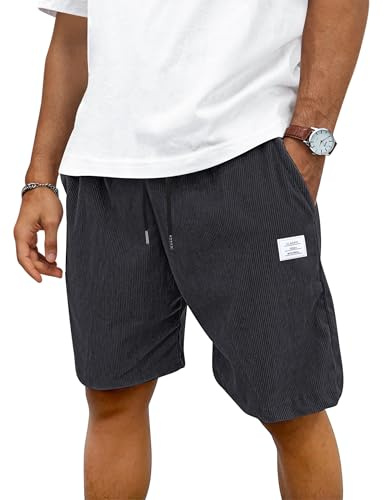TARAINYA Velours Côtelé Short Homme Coton Stretch Cordon de Serrage été Casual Chino Corduroy Shorts Court Homme avec Poches Gris foncé M