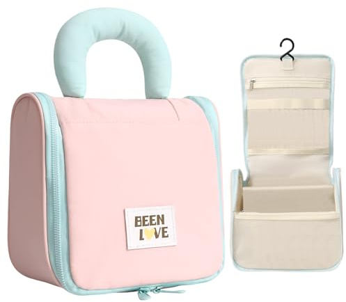 Carttiya Neceser Mujer de Viaje, Impermeable Neceser Maquillaje Toiletry Bag con Gancho Colgante Nylon Viaje Cosmetic Bag Bolsa de Aseo para Mujeres y Niñas (Rosa)