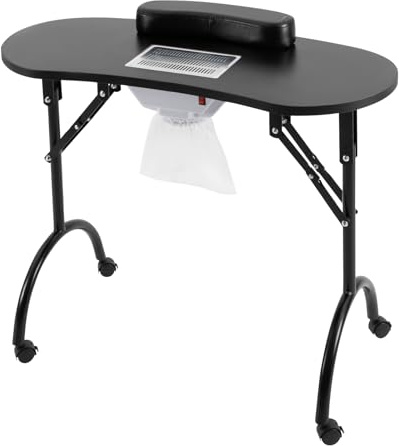 Manikyrbord för nageltekniker, bärbart, fällbart nagelbord, med 5,5 W dammsugare och 3 dammpåsar, 90 x 40 cm arbetsyta, 30 kg bärkraft, för trimning, skönhet, nagelvård (svart)