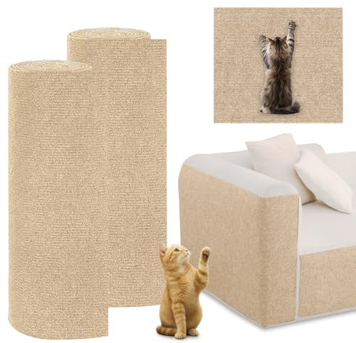Katt klösmatta självhäftande – 40 x 200 cm klösmatta för katter, gör-det-själv trimbar matta, klösmatta, katt, klösvägg, för möbler, klösmatta, soffa skydd – khaki