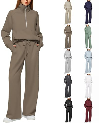 Generisch Survêtement 2 pièces pour femme - En velours chaud - Pour l'hiver - Col montant - Pour la maison - Pull - Tenue de loisirs