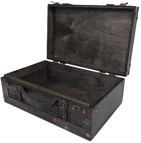 Yanmis Cassapanca in Legno, Valigia Vintage Portatile, Baule Portaoggetti in Legno Multifunzionale Invecchiato con Manico in Pelle PU per Oggetti di Scena per Foto, Espositori per la (1624B-01 Grigio)