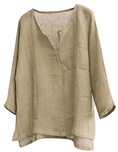 KPPONG Chemise Homme en Lin Grande Taille Casual Manches Longues Shirt Ample Fit Col V Tops Décontracté Confortable Respirant Blouse Tunique