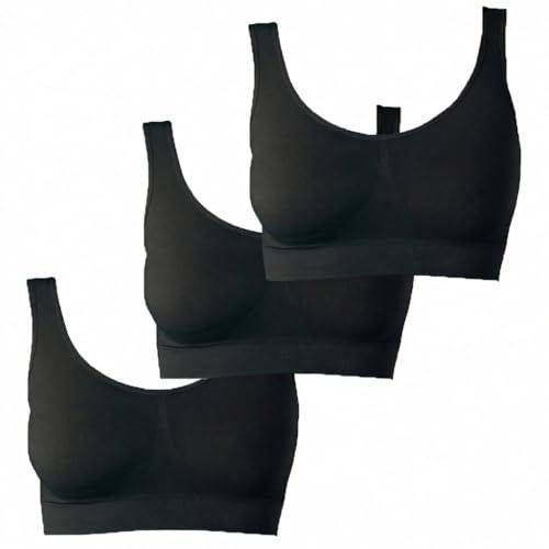 3 Piezas Sujetador Básico para Mujeres | Sin Costuras Sin Aros | El Confort Bra 3 x Negro (wellbra_SSS)(XXL)